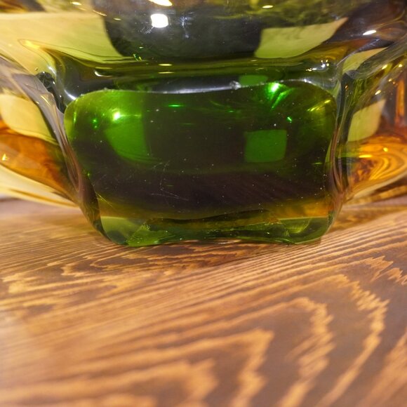 Bohemian Niagara Series Amber & Green Sommerso Chech Glass Bowl by Karel Zemek - Picture 4 of 15